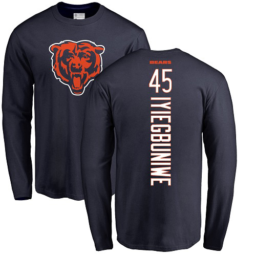 Chicago Bears Men Navy Blue Joel Iyiegbuniwe Backer NFL Football #45 Long Sleeve T Shirt